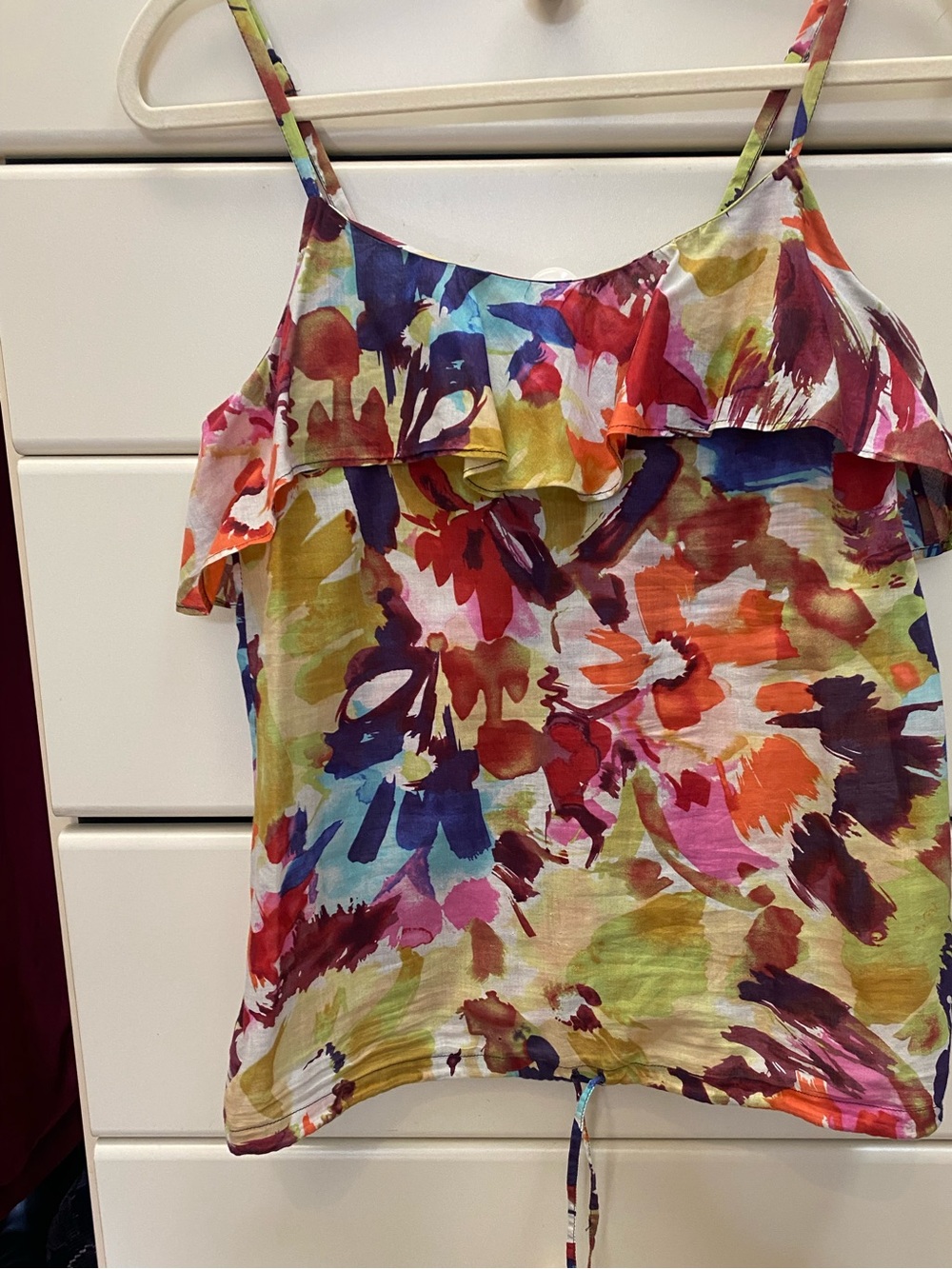 Women’s Multicolor Watercolor Ruffle Cami Top